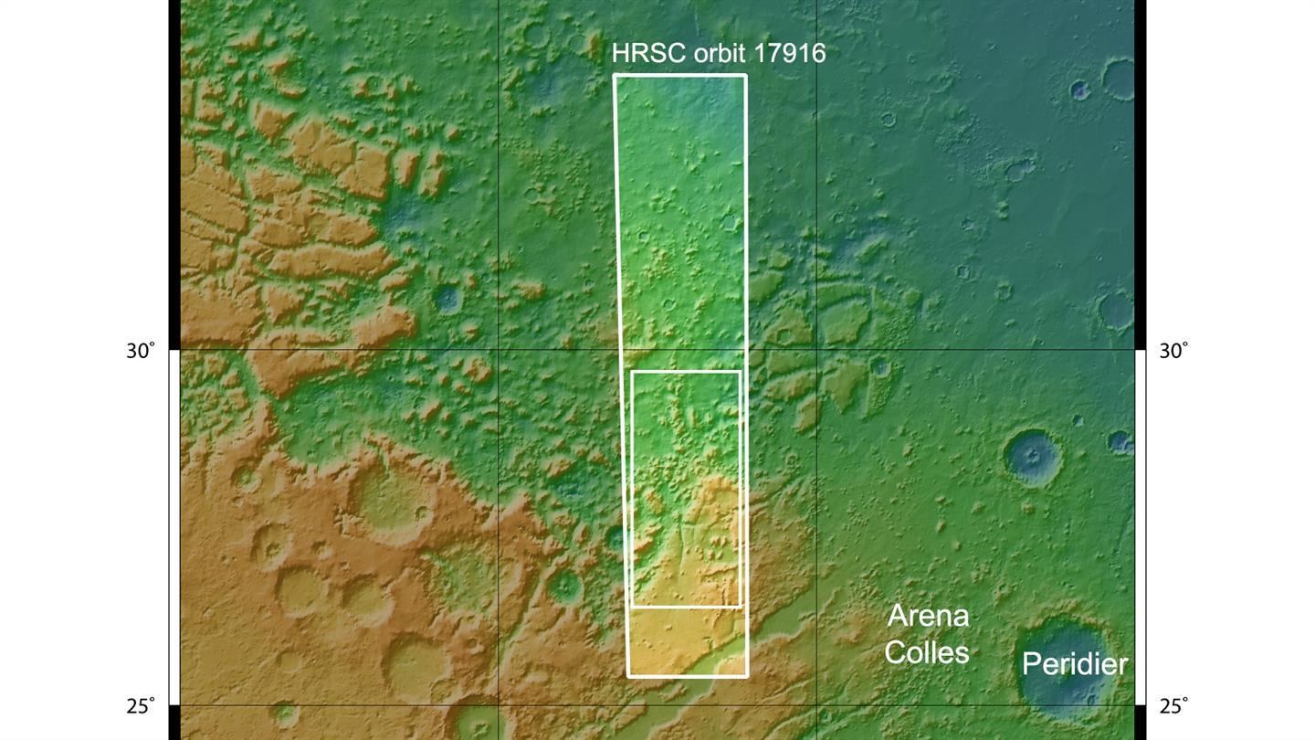 Topographical overview map of Nili Fossae on Mars