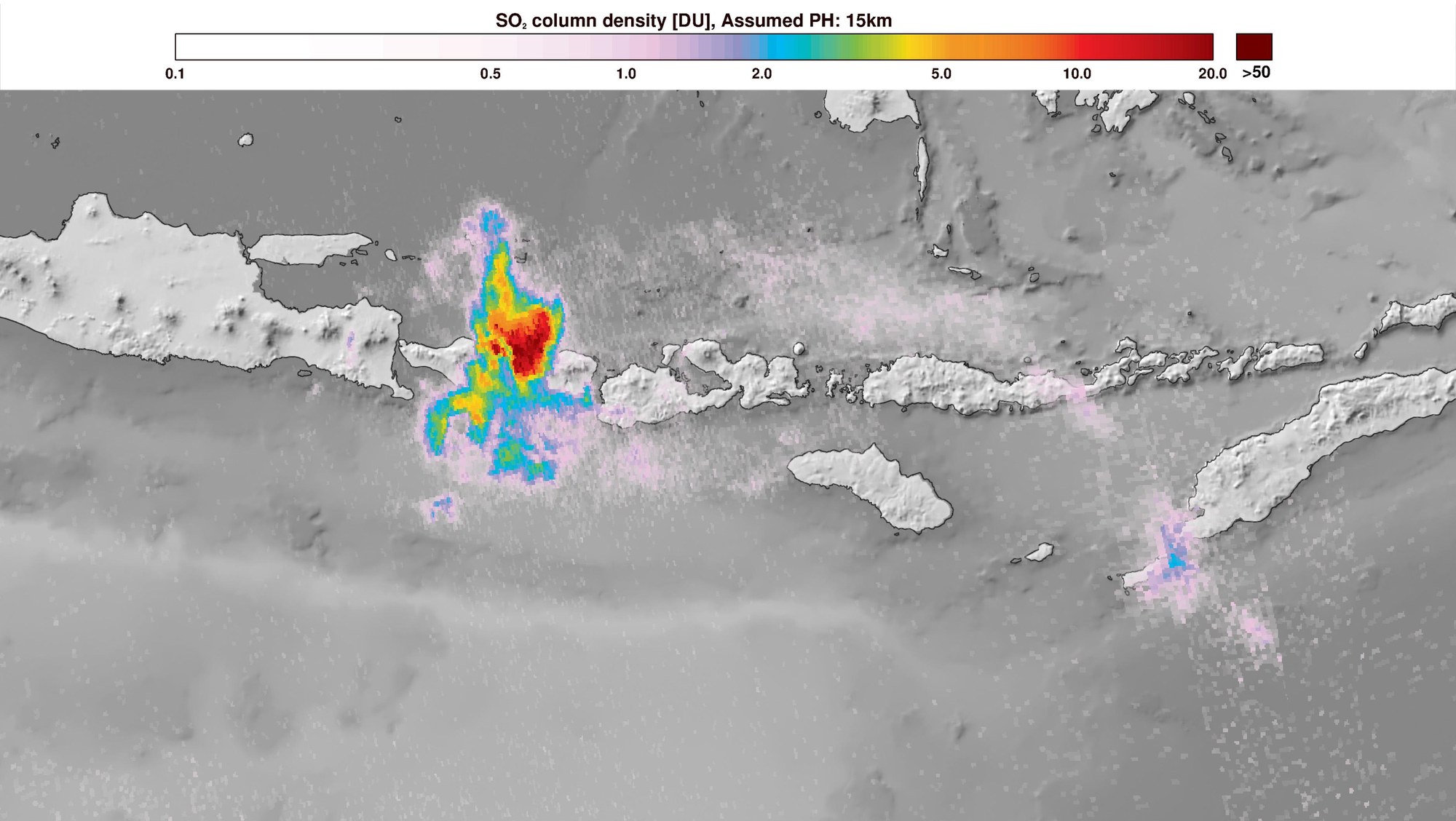 Sulphur dioxide map – volcanic eruption on Bali