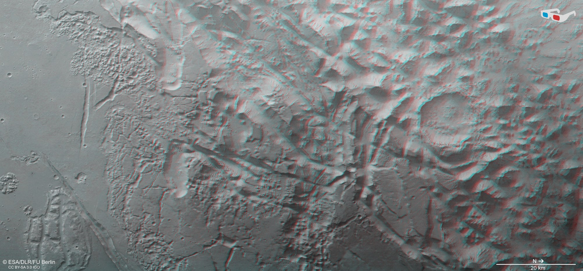3D view of the transition zone between Margaritifer Terra and Aurorae Chaos