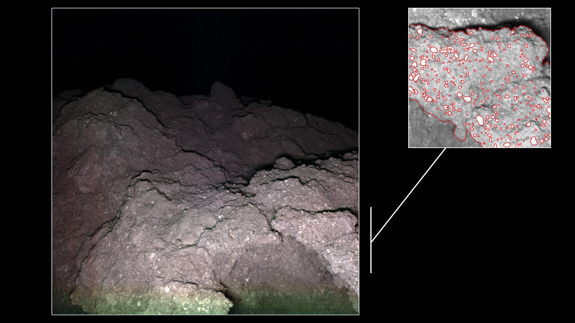 Ryugu at night – a ‘cauliflower rock’ with bright minerals