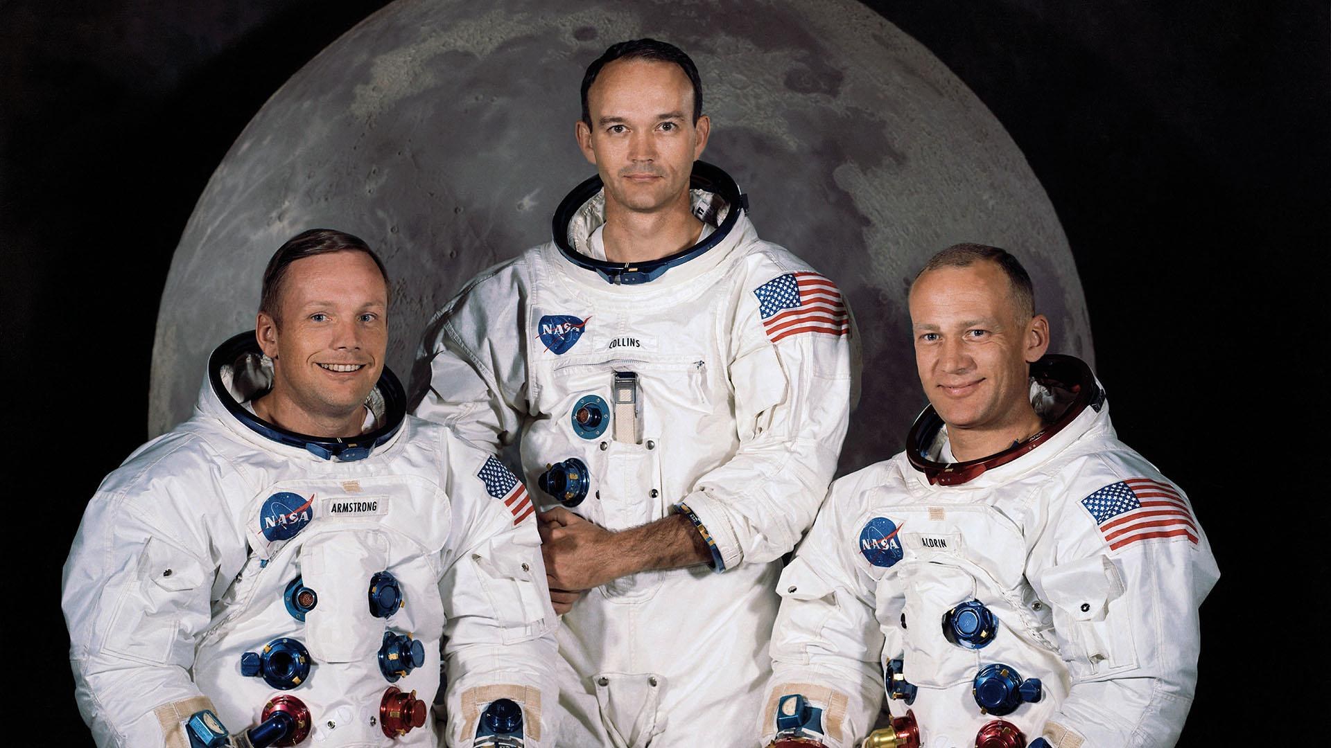 The three astronauts, Neil Armstrong (left), Michael Collins (centre) and Edwin ‘Buzz’ Aldrin.