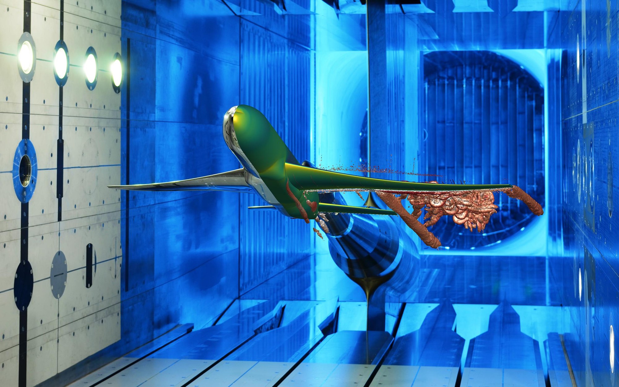 Aircraft model in the Transonic Wind Tunnel