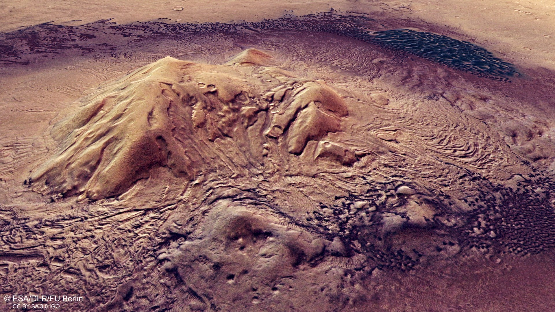 Perspective view of the central peak in Moreux Crater