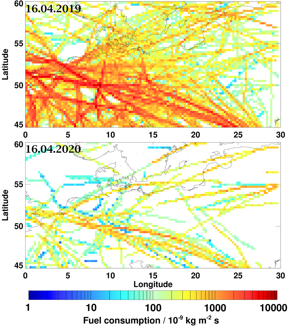 Ninety percent less air traffic over Europe