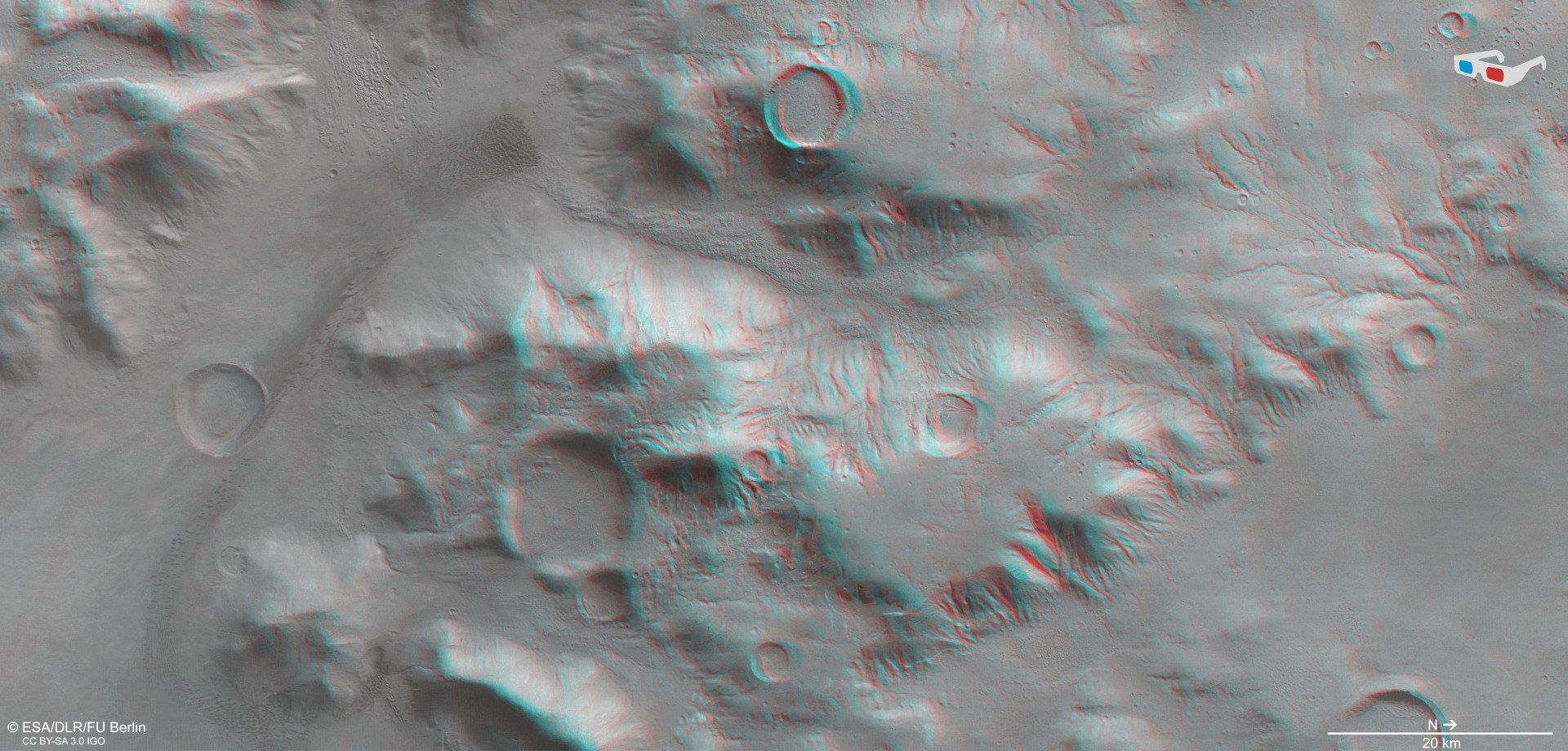 3D view (anaglyph image) of part of Nereidum Montes