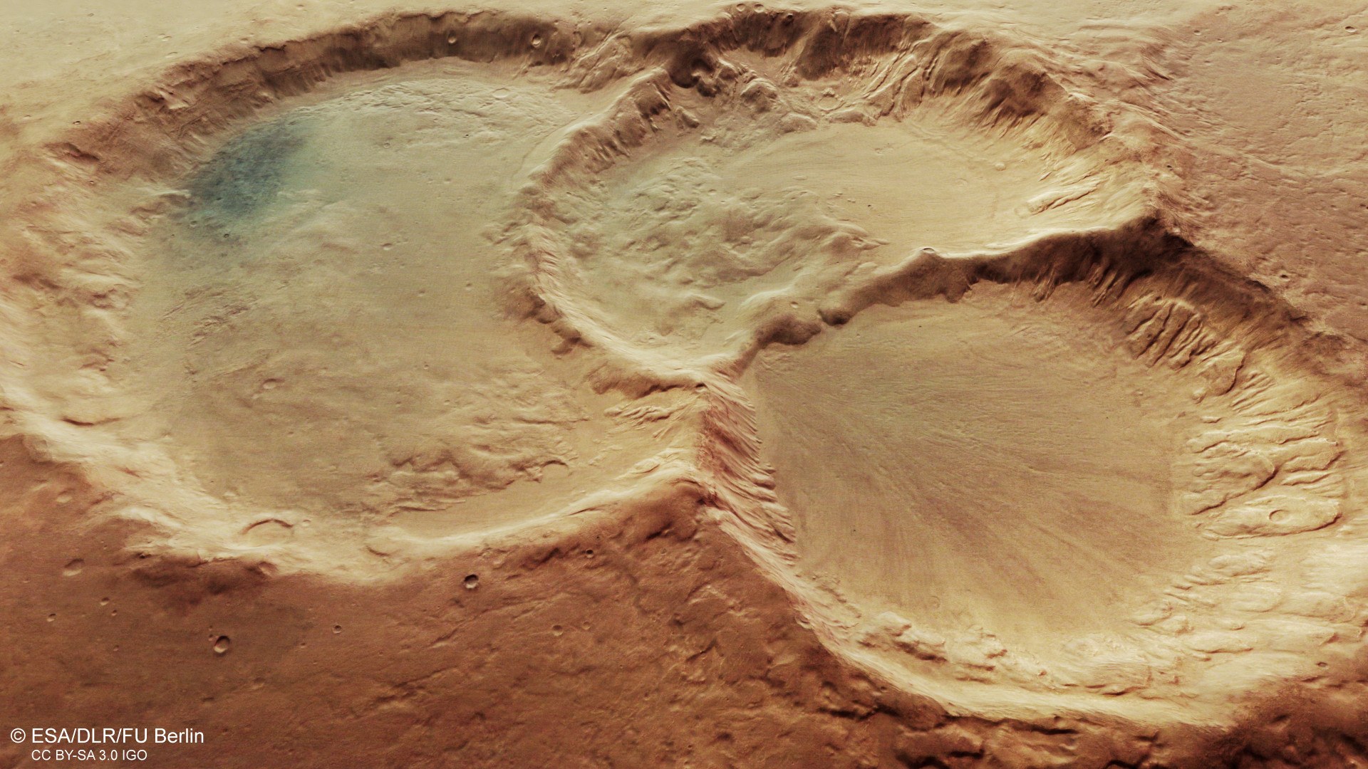 Signs of glacial activity in a crater triplet on the southern highlands of Mars
