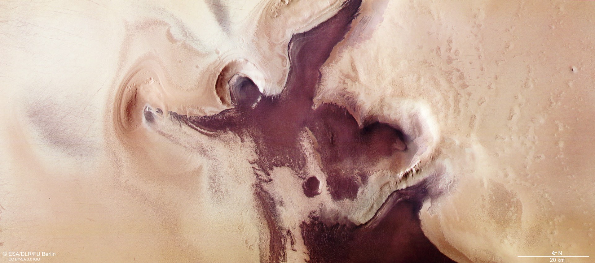 View of the Mars ‘angel’ with a big heart at the south pole of Mars