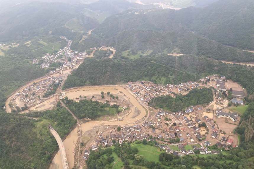 Destroyed houses and streets in the Eifel region