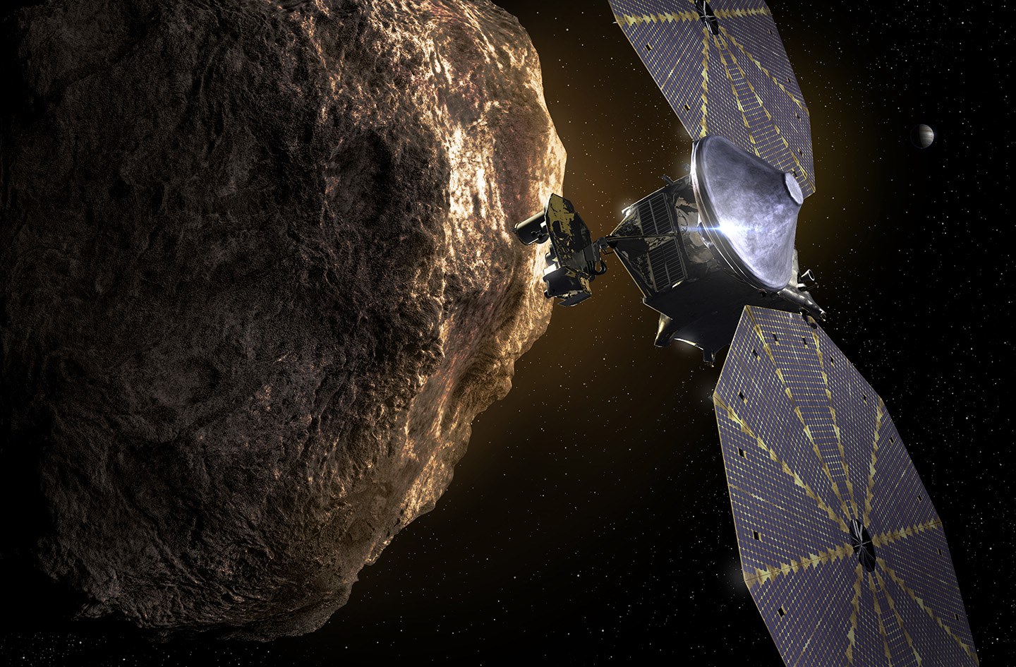 NASA's Lucy spacecraft at the Trojan asteroids