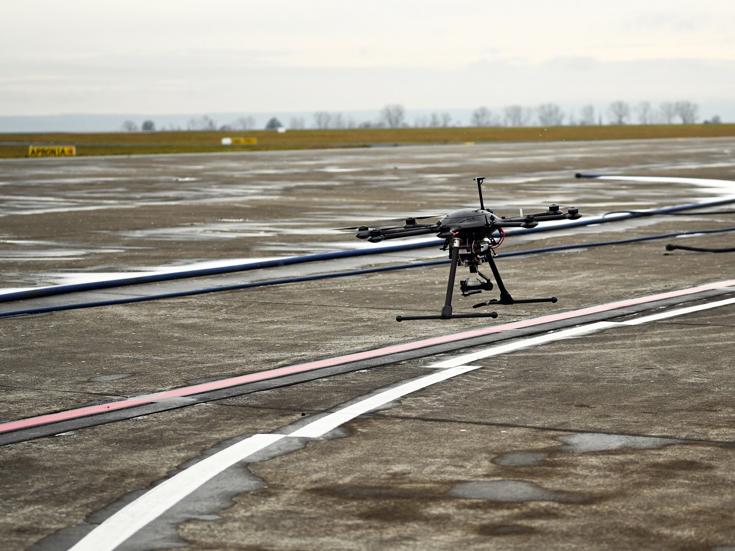 Specially equipped DexHawk research drone during take-off