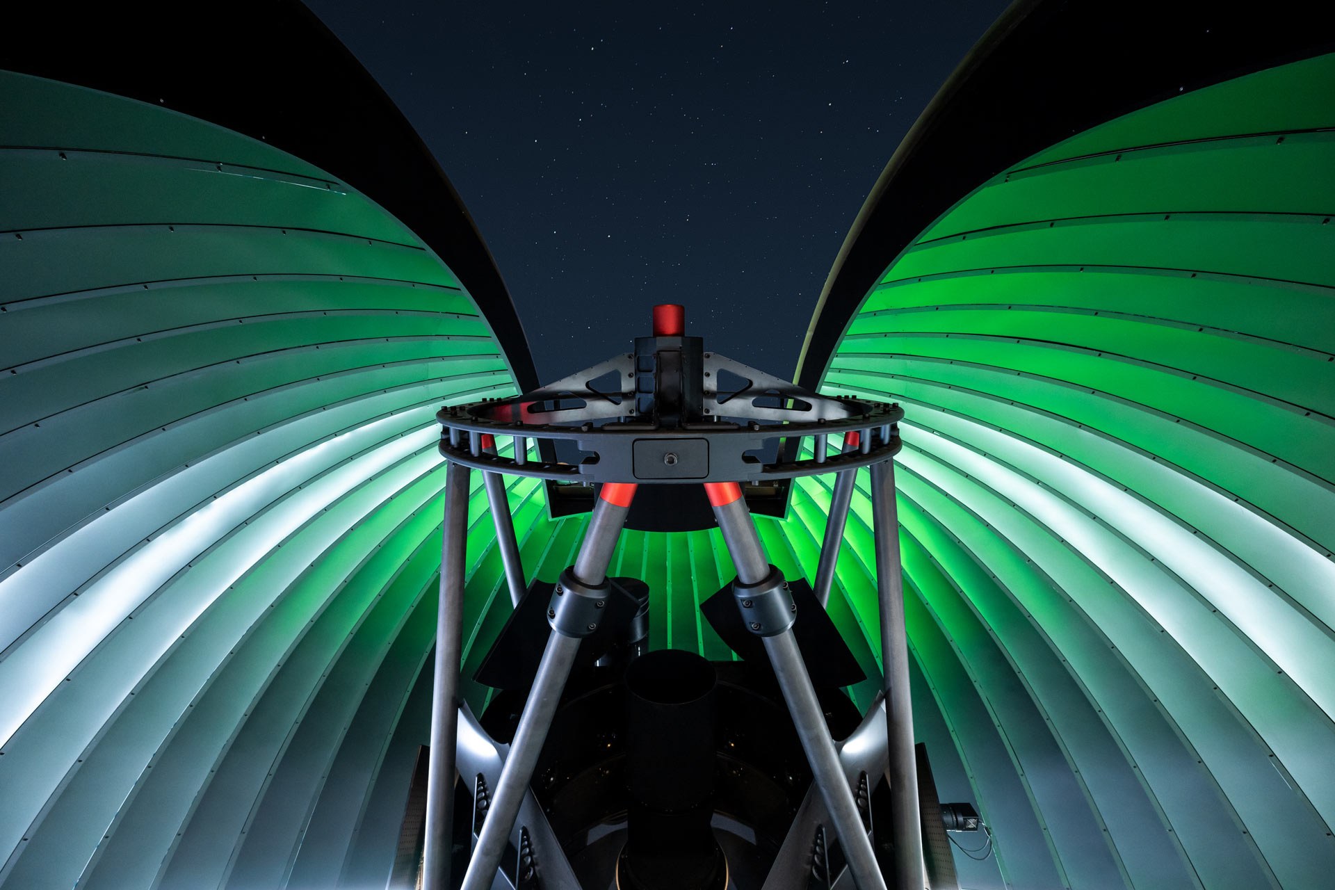 View of the telescope into the night sky above Empfingen
