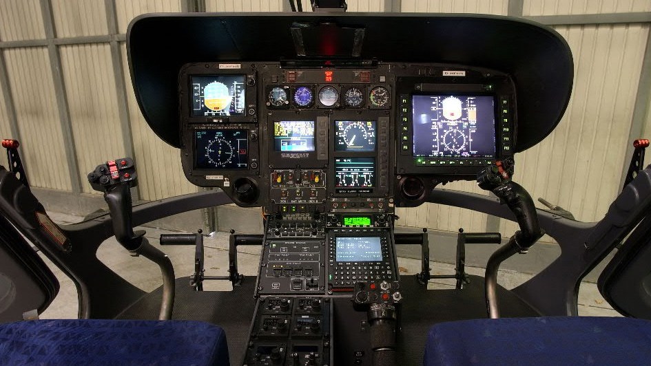 Cockpit of the EC 135 ACT/FHS flying helicopter simulator