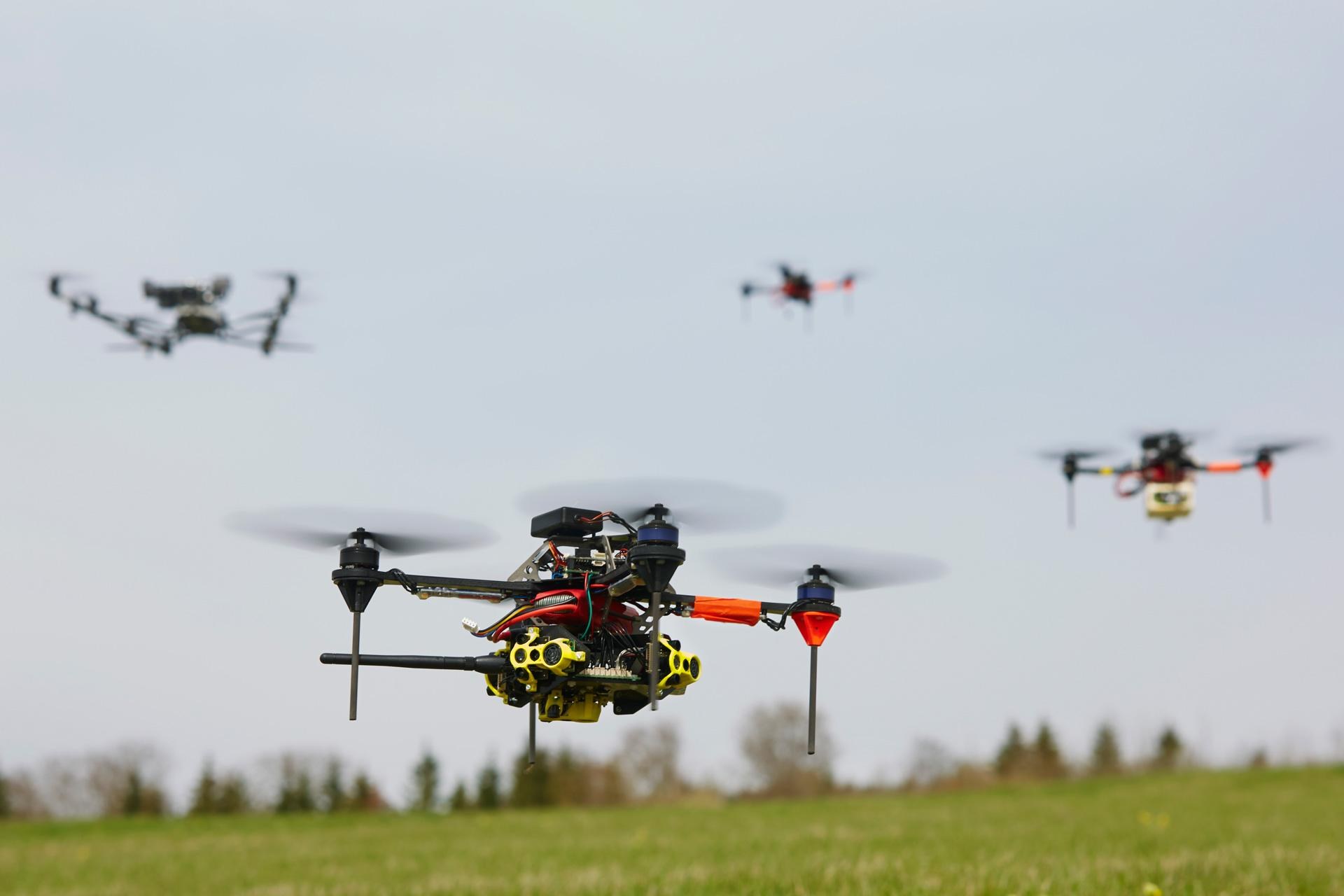 A quadrocopter is an aircraft that uses four vertically downward acting rotors and propellers arranged in a plane to generate lift and propulsion.