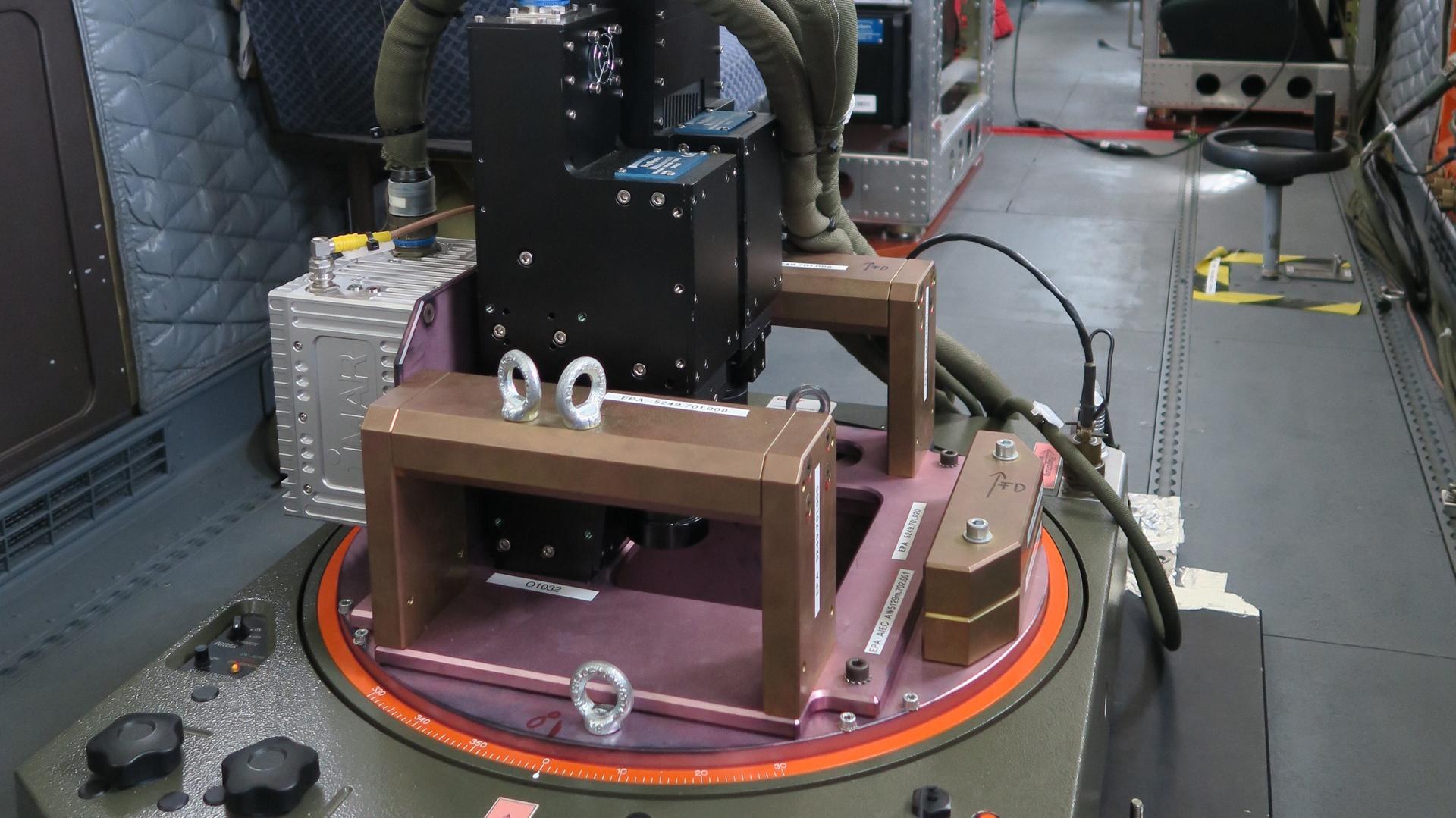 HySpex sensor system (foreground) with control unit (background) in DLR's Dornier 228-212 research aircraft.