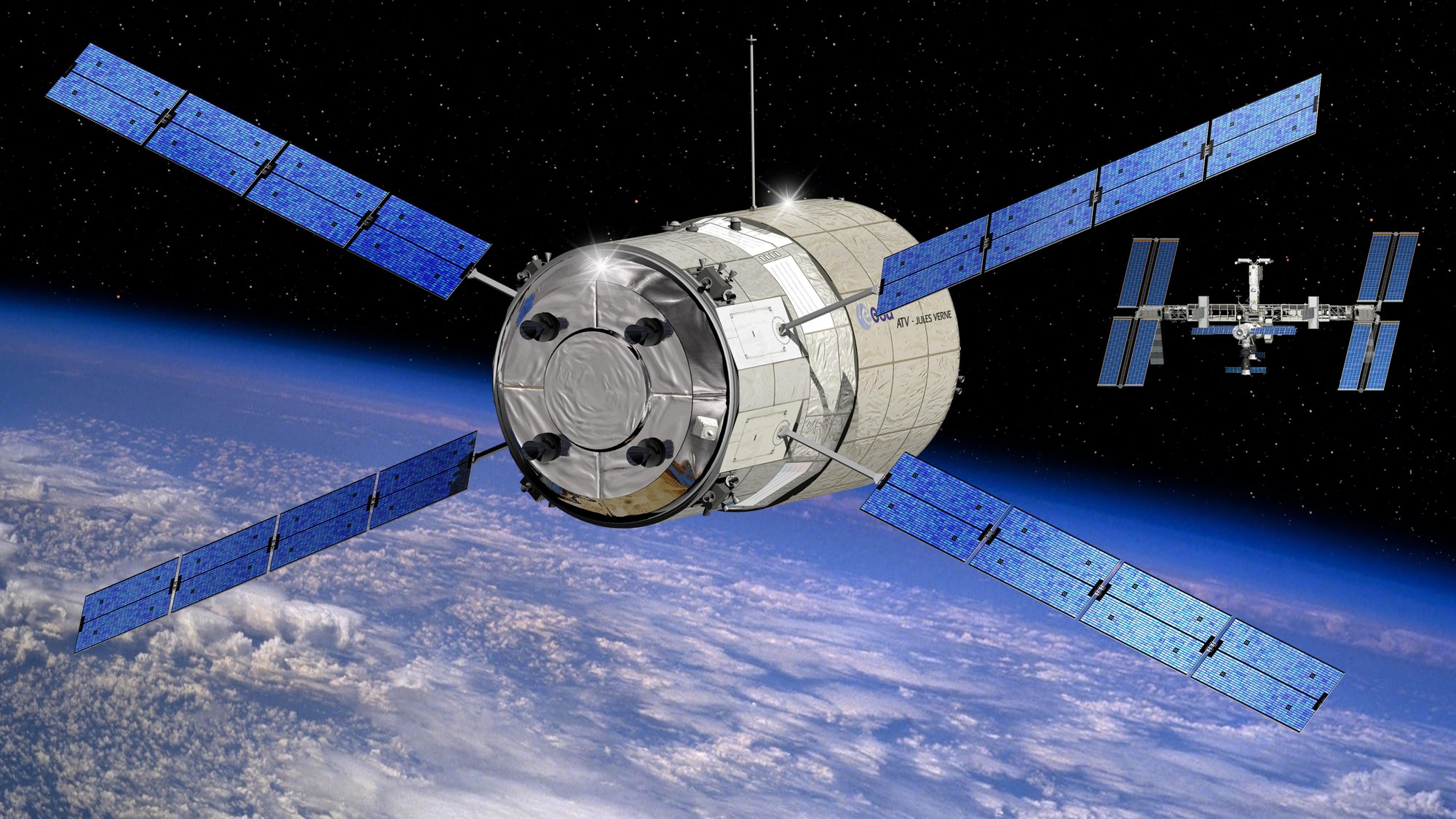Artist's impression of the Automated Transfer Vehicle approaching the International Space Station.