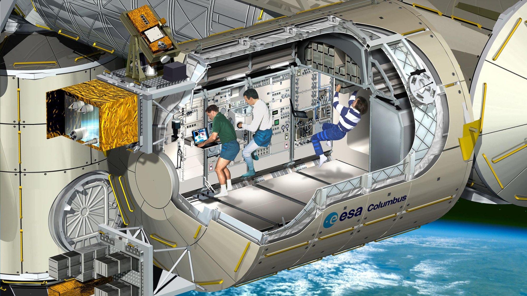 Inside of the European space laboratory Columbus