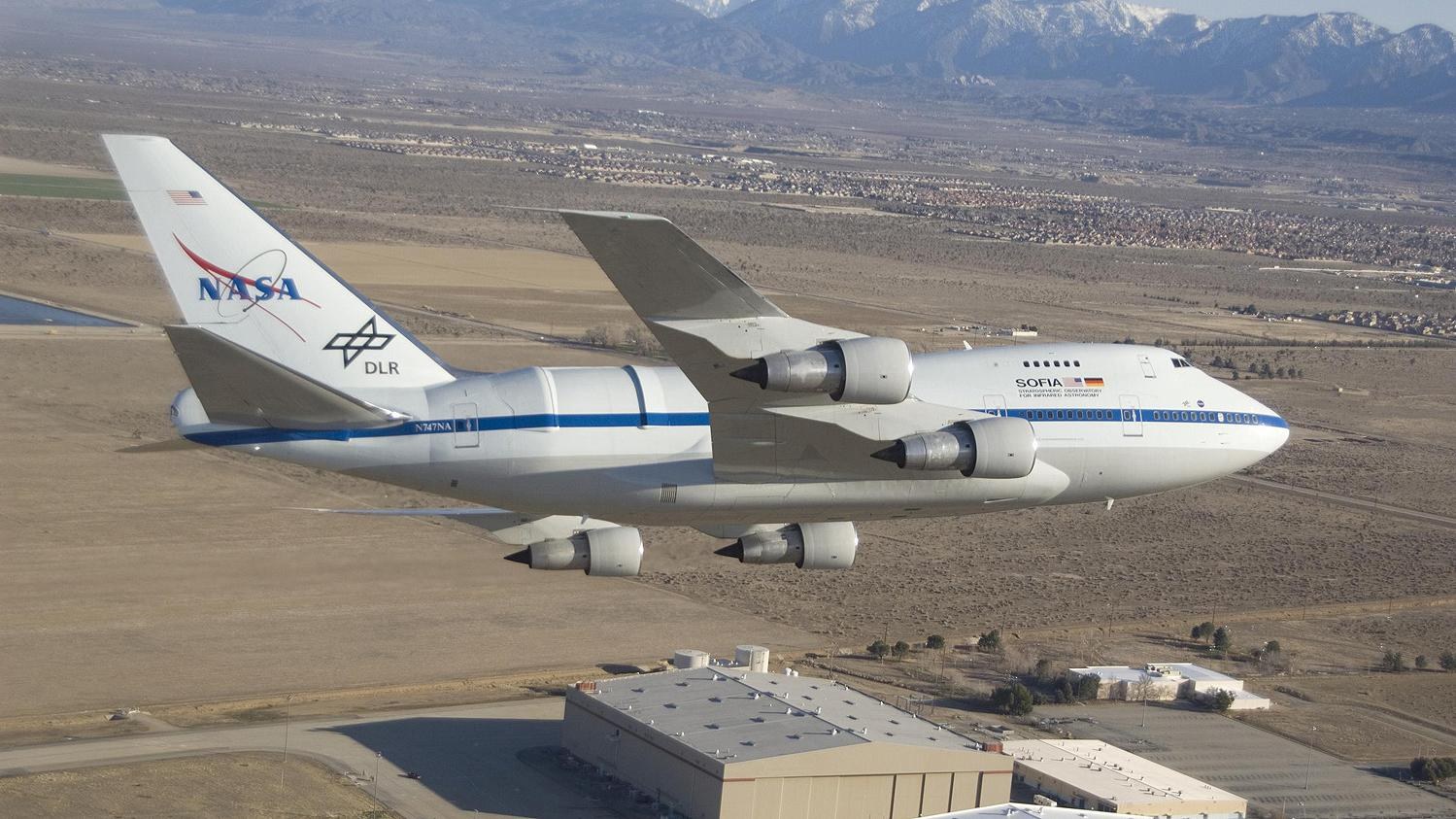 SOFIA over the NASA Dryden Aircraft Operations Facility in Palmdale