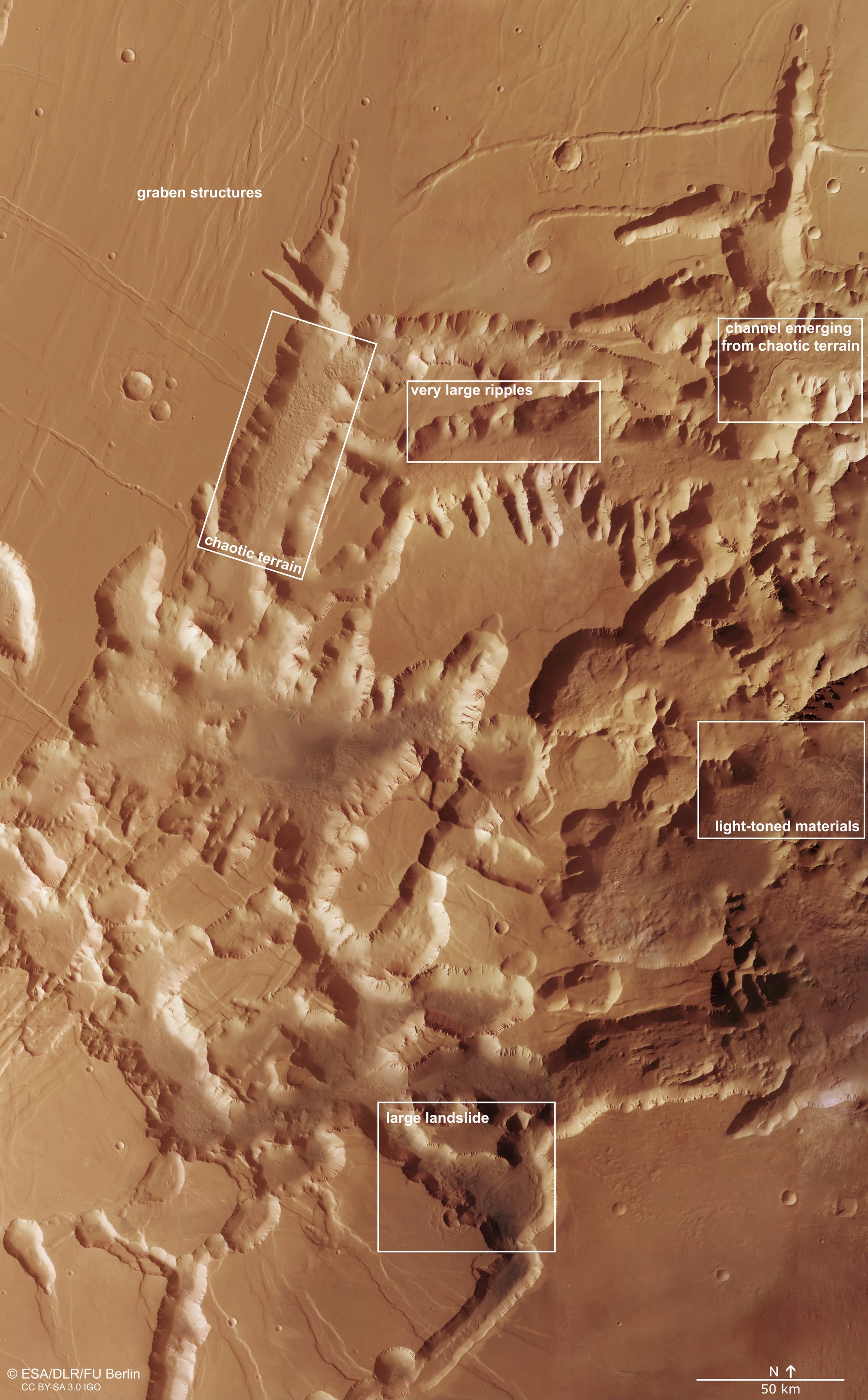 Topographical map of the eastern part of Noctis Labyrinthus