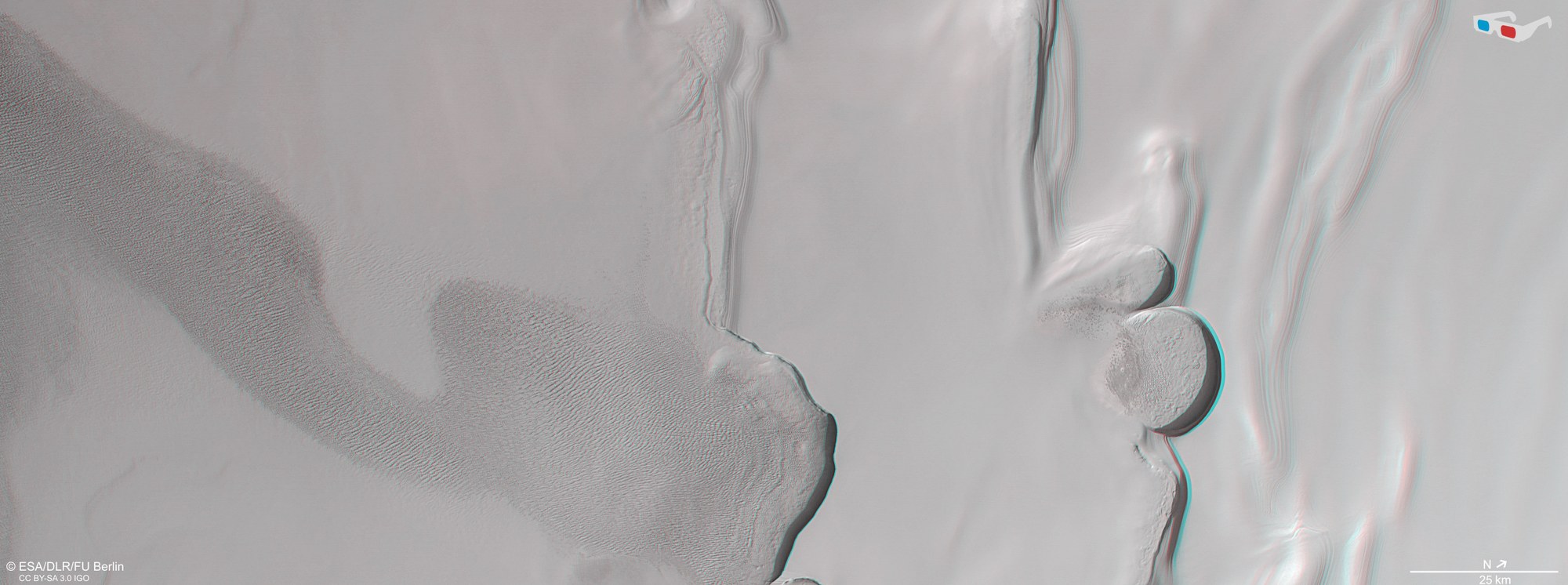 3D view of the steep scarp edges in Olympia Planum