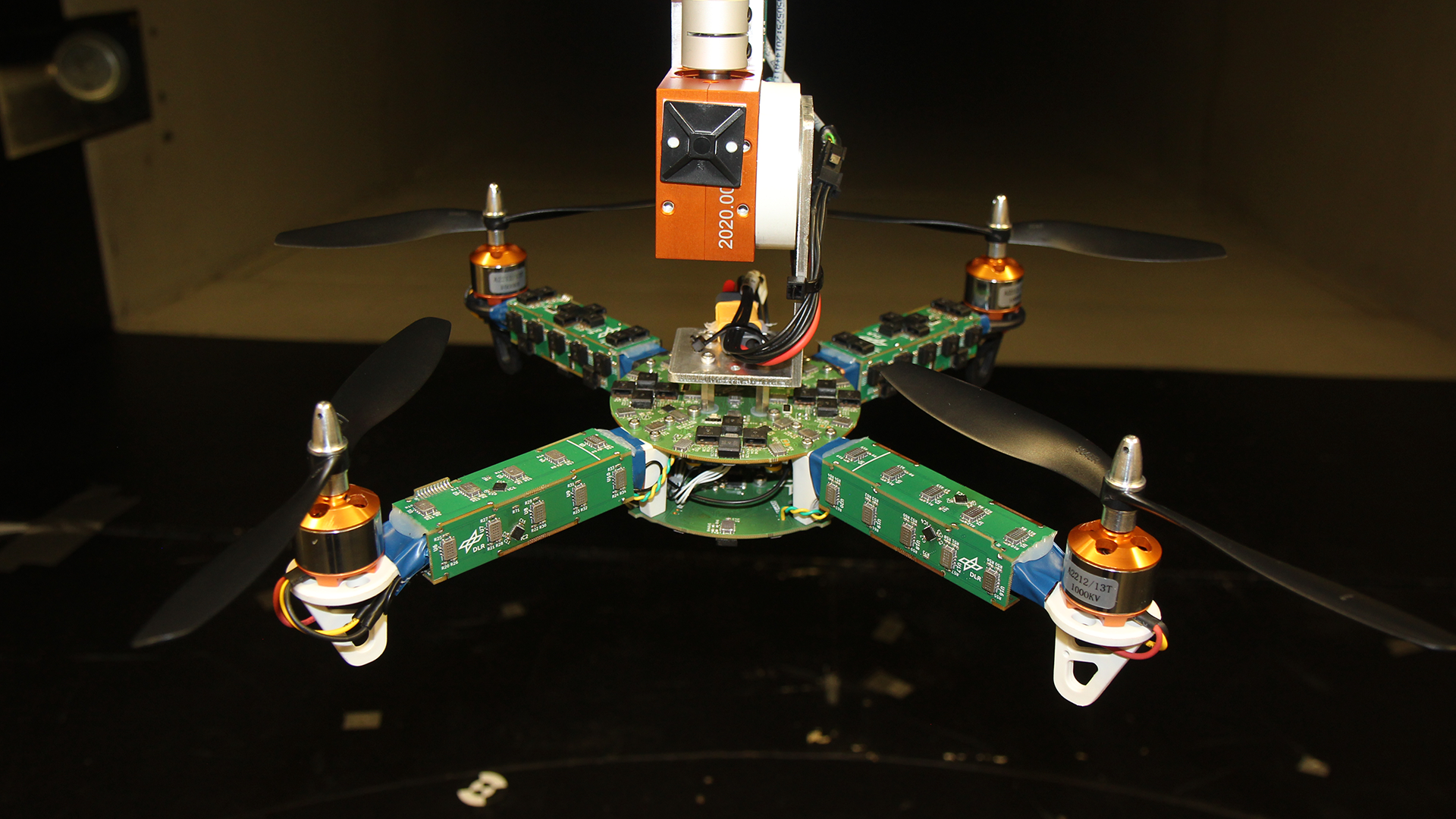 The test drone, a quadrocopter equipped with 200 sensors