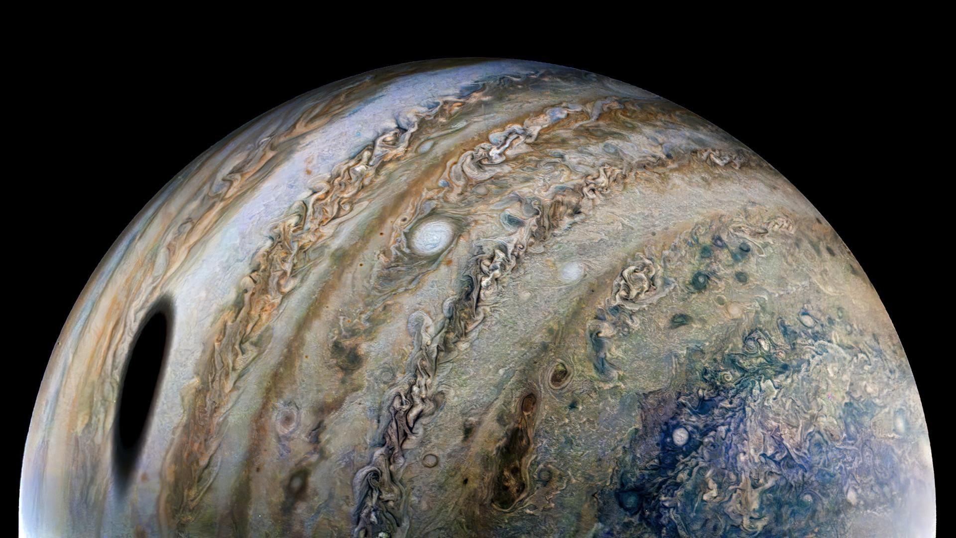 Ganymede's shadow on Jupiter's atmosphere