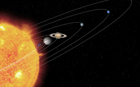 Bei dieser künstlerischen Darstellung des Sonnensystems entsprechen die Größenverhältnisse der Himmelskörper ungefähr den wirklichen Proportionen. Nur die Abstände sind in der Realität natürlich viel größer: Millionen und Milliarden von Kilometern liegen zwischen den Planeten. Bild: NASA, JPL, Caltech, T. Pyle (SSC)