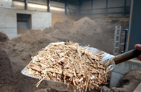 Holz – hier Späne für eine Heizanlage – gehört zu den ältesten Brennstoffen der Menschen. Heute wird es zur Biomasse gezählt. 
Bild: BMU