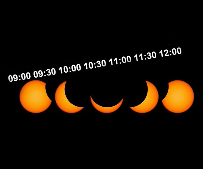 Hier eine vereinfachte Darstellung, die die Phasen der bevorstehenden Sonnenfinsternis zeigt. Einzelbilder: NASA